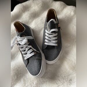 Gray and White Casual Sneakers with Zipper Detail NEW